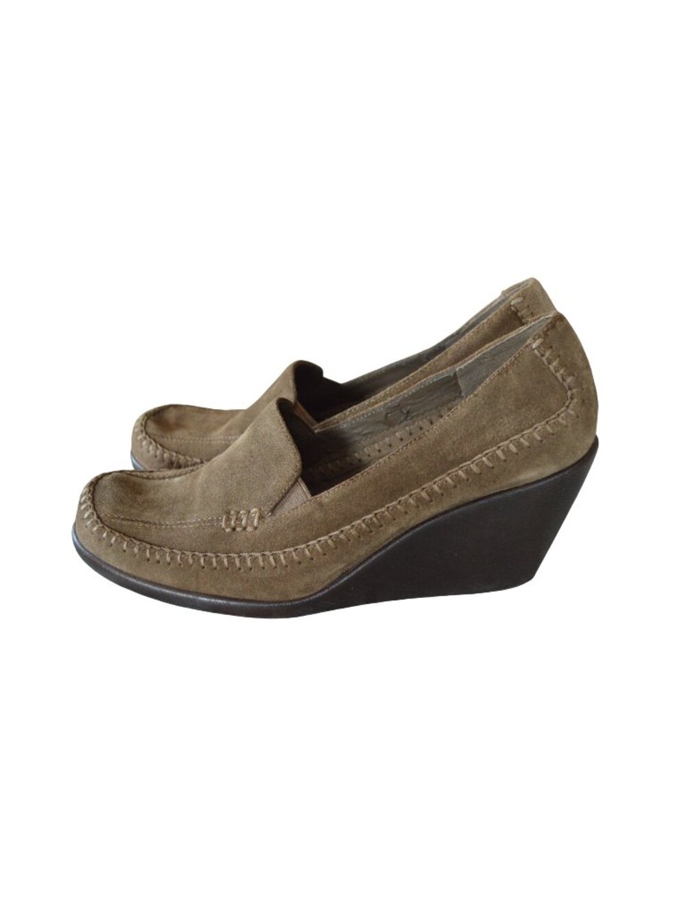 Aerosoles Brown Suede Leather Wedged Loafers Women's Size 8.5 y2k Twee Coquette